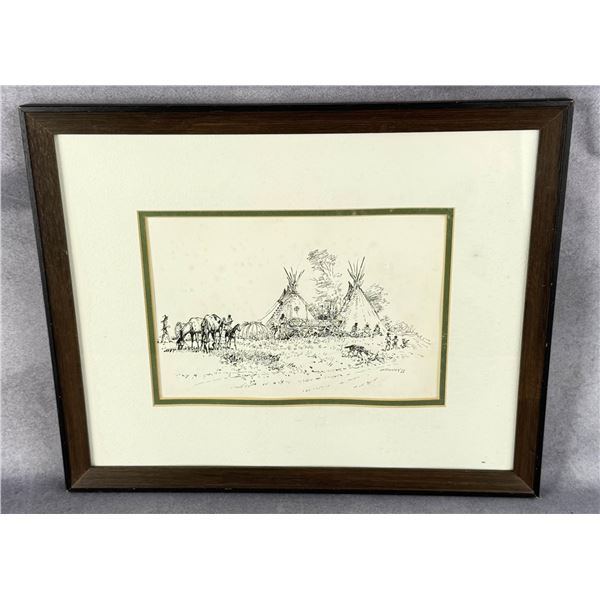 James Ralston Indians Camped Pen & Ink Drawing