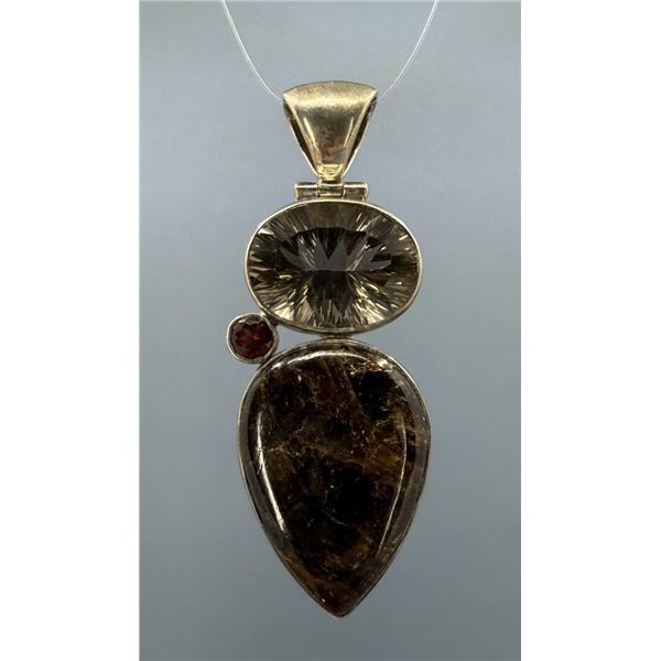Bronzite Smoky Topaz Sterling Necklace Pendant