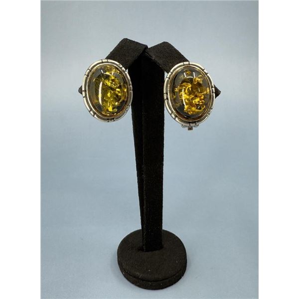 Sterling Silver Green Amber Earrings