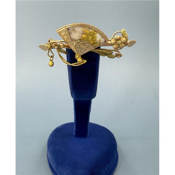 14k Gold California Gold Rush Miners Quarts Brooch