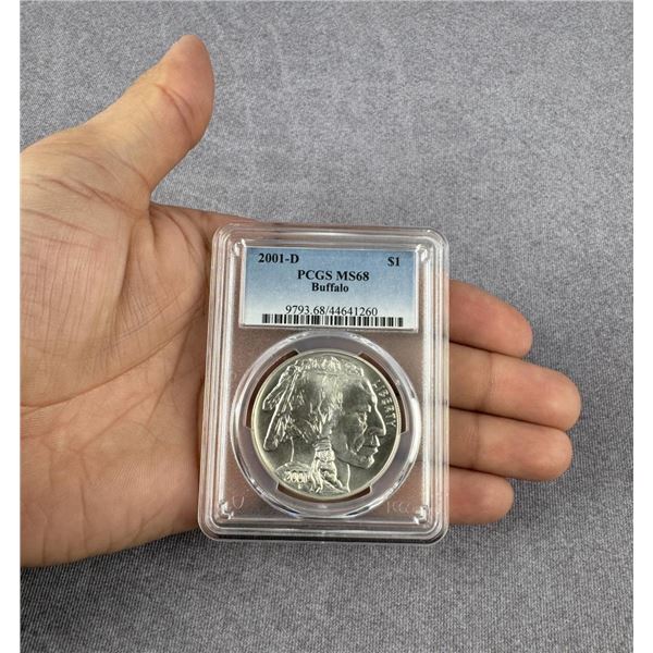 2001 D PCGS MS68 Silver Buffalo Dollar