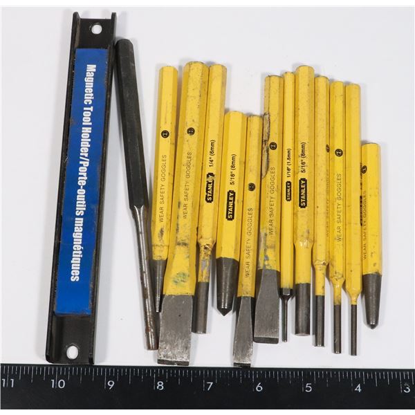 STANLEY PUNCH AND CHISEL SET ON MAGNETIC TOOL