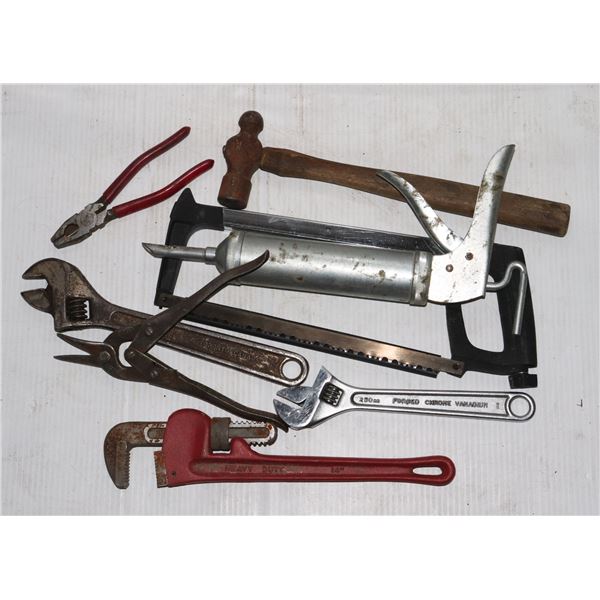 BIN OF ASSORTED TOOLS INCLUDING CRESCENT