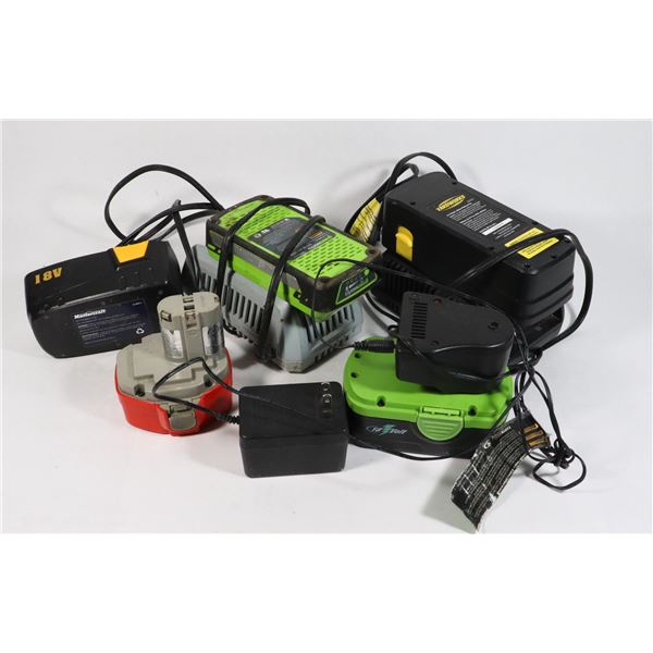 LOT OF POWER TOOL BATTERIES AND CHARGERS