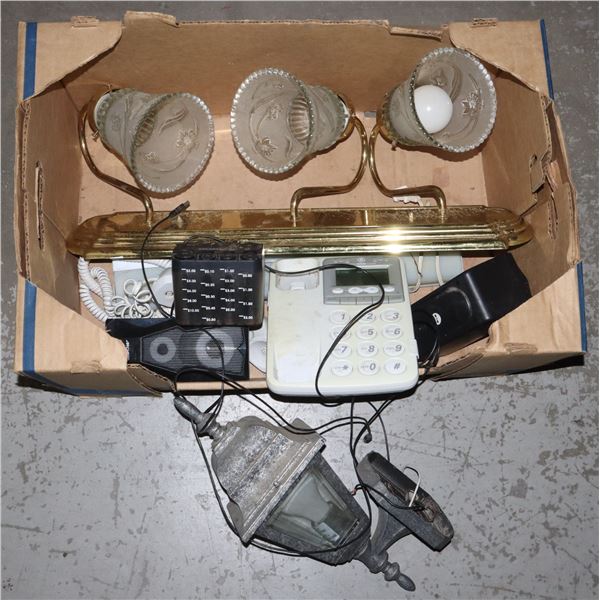 BOX OF MISC LIGHTS AND ELECTRONICS