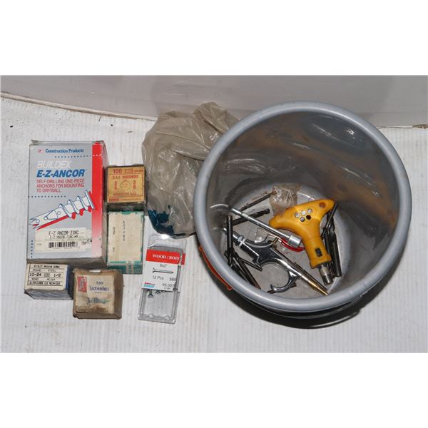 GREY BUCKET OF MOSTLY FASTENERS