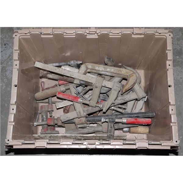 TOTE OF ASSORTED CLAMPS, SOME ARE INCOMPLETE