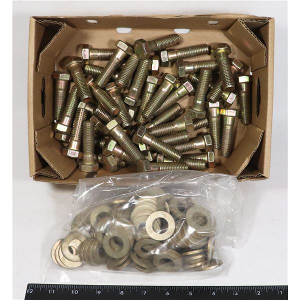 LOT OF 45 - 5/8" X 2" GRADE 8 BOLTS C/W WASHERS