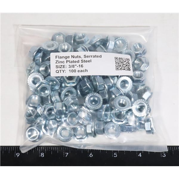 SERRATED FLANGE NUTS 3/8"-16, PKG OF 100