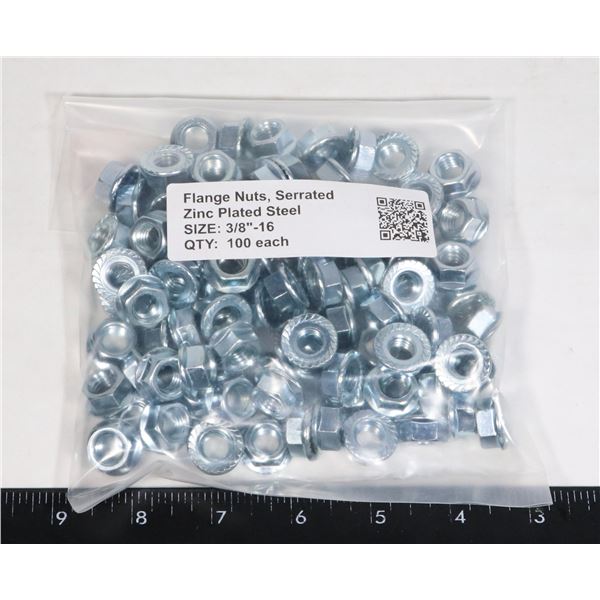 SERRATED FLANGE NUTS 3/8"-16, PKG OF 100