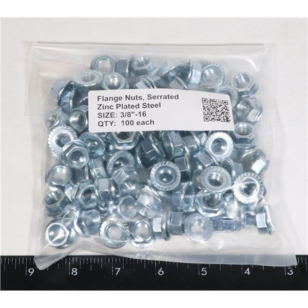 SERRATED FLANGE NUTS 3/8 -16, PKG OF 100
