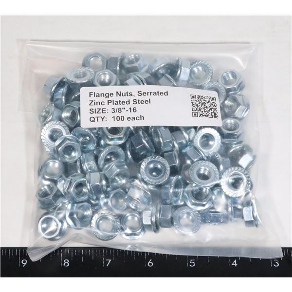 SERRATED FLANGE NUTS 3/8"-16, PKG OF 100