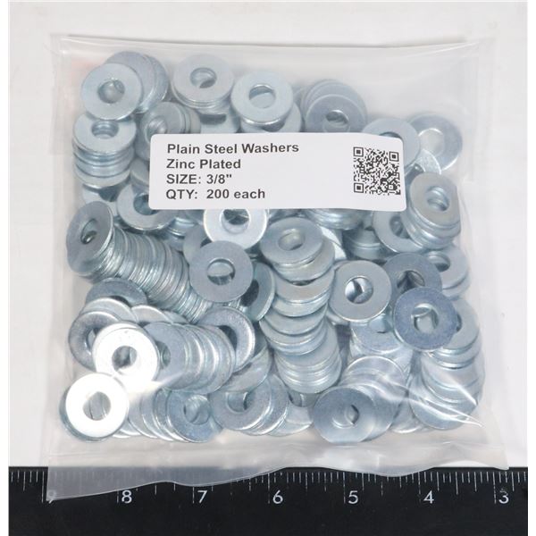 3/8" PLATED STEEL WASHERS. PACKAGE OF 200