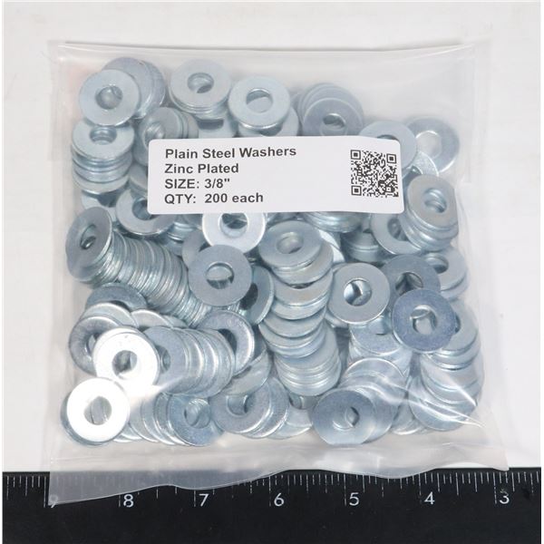 3/8" PLATED STEEL WASHERS. PACKAGE OF 200