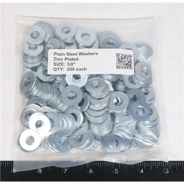 3/8" PLATED STEEL WASHERS. PACKAGE OF 200