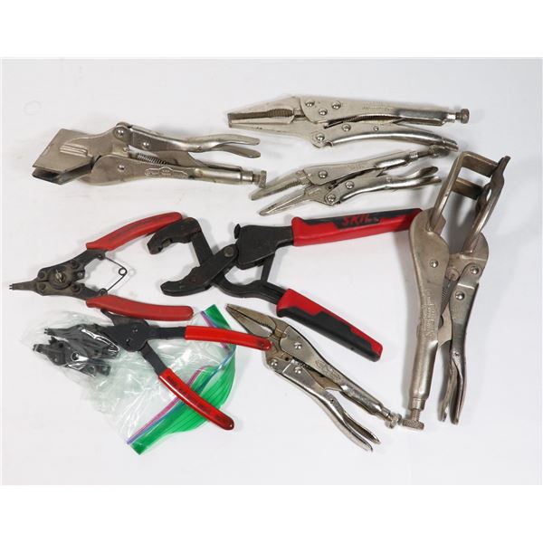 SET OF BLUEPOINT ORING PLIERS W/ MISC. VISE GRIPS
