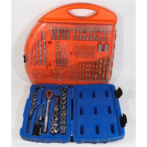 LOT OF DRILL BITS AND SOCKET SET