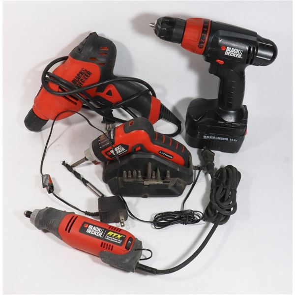 LOT OF BLACK AND DECKER TOOLS CORDLESS AND CORDED