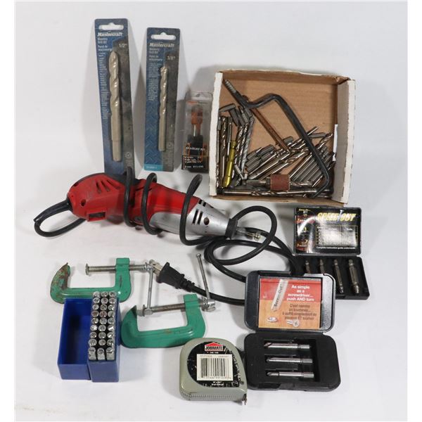 LOT OF TOOLS INCL. DRILL BITS, DAMAGED SCREW