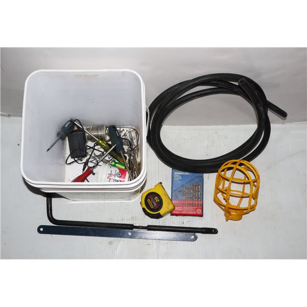 BUCKET OF ASSORTED TOOLS AND MORE INCLUDING