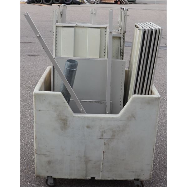ROLLING SHOP BIN FULL OF SHELVING