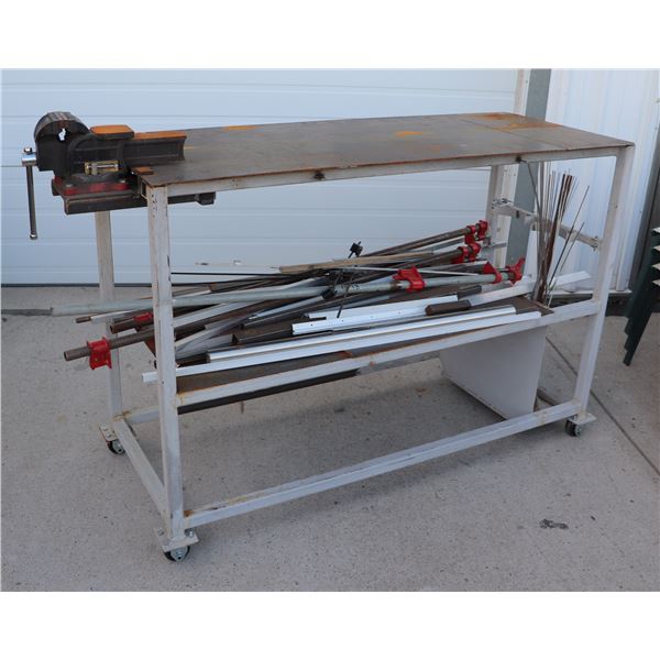 LARGE METAL WORK BENCH/ TABLE WITH ATTACHED VICE