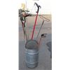Image 1 : METAL DRUM FULL OF GARDENING TOOLS, RAKES, ECT