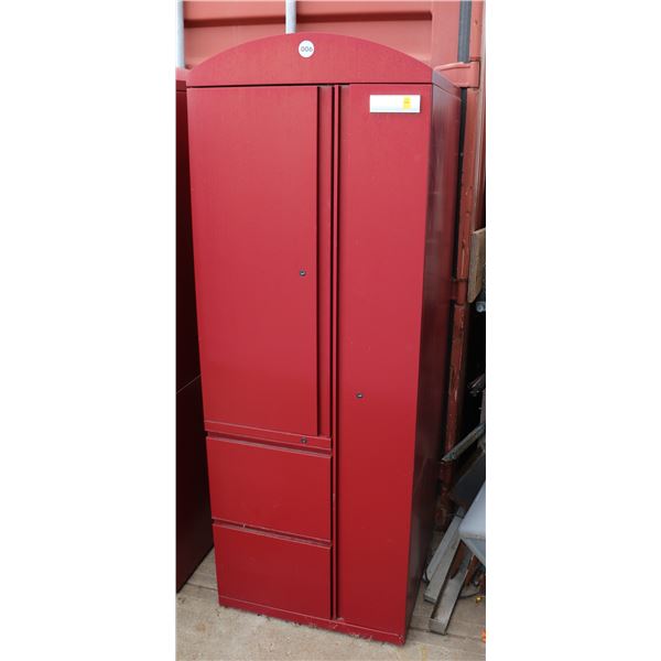 RED METAL STORAGE -LIKE A LARGE LOCKER OR WARDROBE