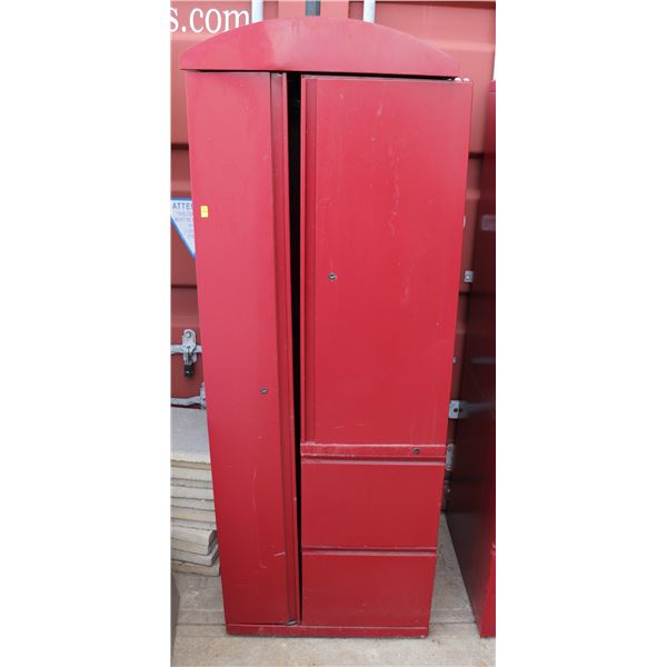 RED METAL STORAGE -LIKE A LARGE LOCKER OR WARDROBE