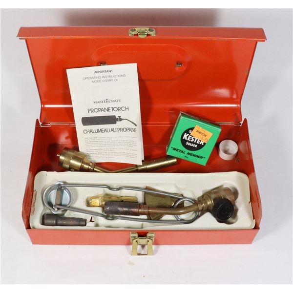 PROPANE TORCH ATTACHMENTS IN METAL TOOL BOX