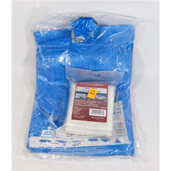 NEW 4' X 6' TARP AND 38" X 1 YARD SEAGLASS