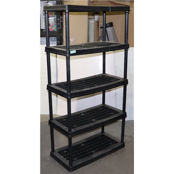 BLACK PLASTIC SHELVING UNIT GOOD OVERALL CONDITION
