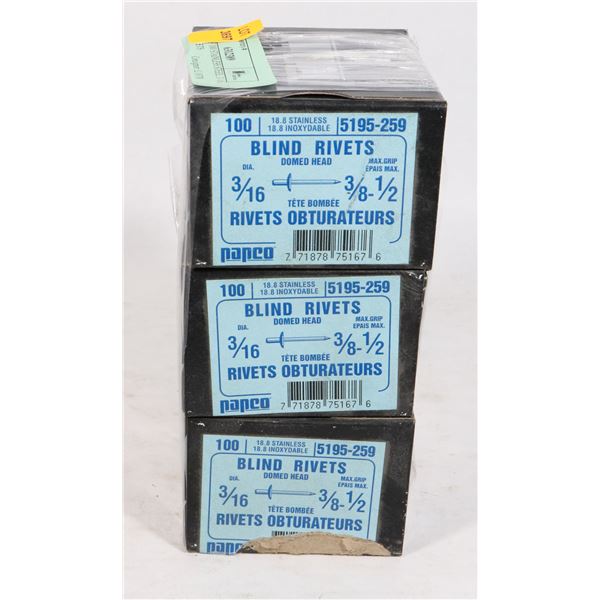 3 BOXE OF 100 STAINLESS STEEL 3/16 BLIND RIVETS