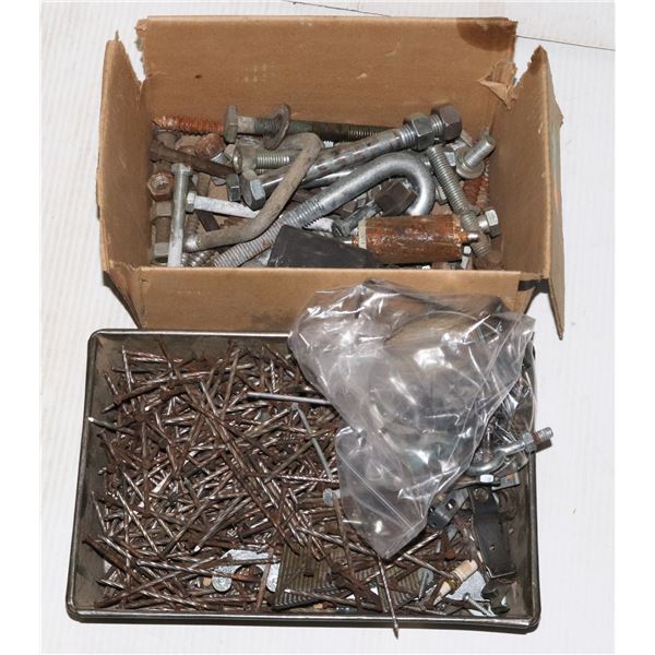 LOT OF VARIOUS BOLTS, NUTS, NAILS, SCREWS AND