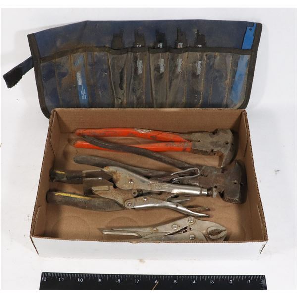FLAT OF ASSORTED PLIERS, LOCKING PLIERS,