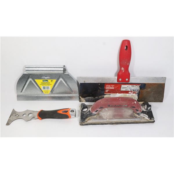 FLAT OF ASSORTED DRYWALL AND PAINTING TOOLS