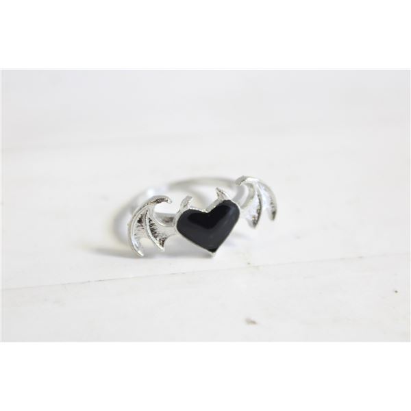 STAINLESS STEEL GOTHIC DEVIL BAT BLACK HEART WING