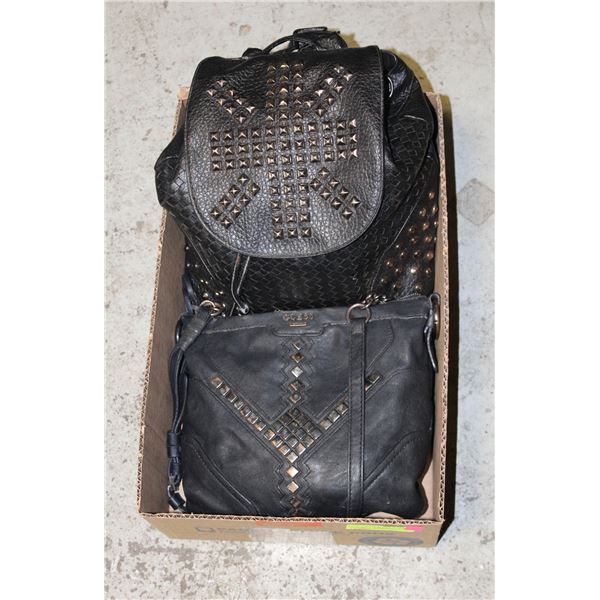 2 ESTATE BLACK LEATHER PURSES: 1 BLACK GUESS