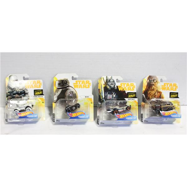 4 STAR WARS HOTWHEELS CHARACTER CARS