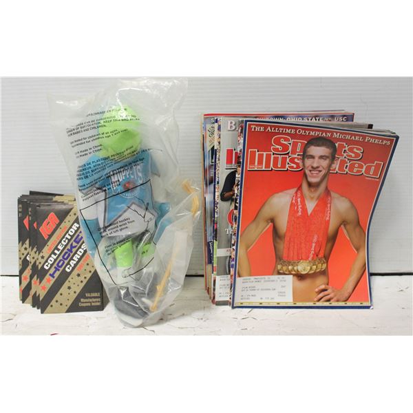 FLAT OF SPORTS ILLUSTATE AND UNOPENED HOCKEY