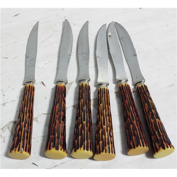 VINTAGE 6 CROWN SHEFFIELD SERRATED STEAK KNIVES