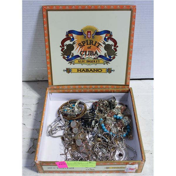 CIGAR BOX FULL OF ESTATE JEWELRY-ESTATE
