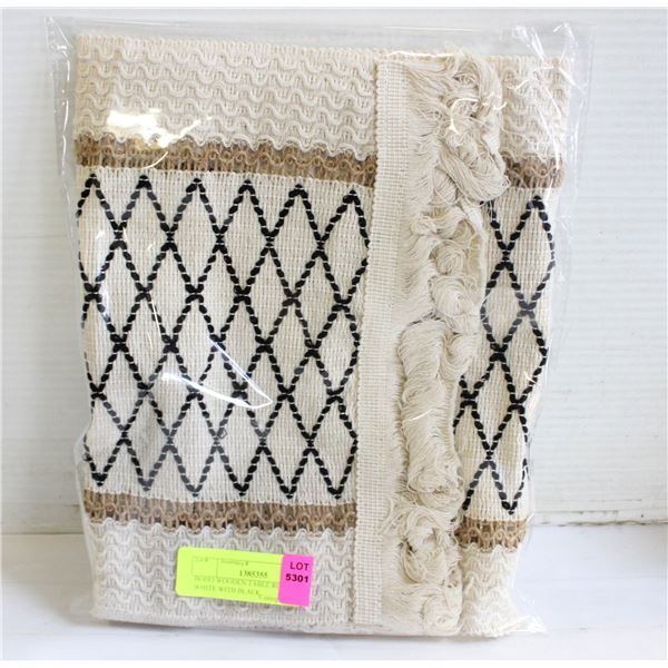 BOHO WOODEN TABLE RUNNER WHITE WITH BLACK