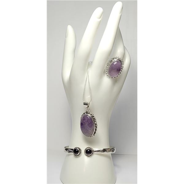 27)  SET OF NATURAL AMETHYST JEWELERY INCLUDING: