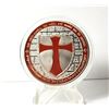 Image 1 : 22)  ENCAPSULATED SILVER TONE WITH RED ENAMEL,