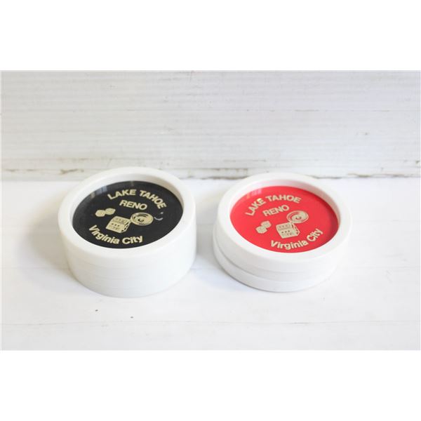 SET OF VINTAGE CASINO THEMED PLASTIC COASTERS
