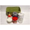Image 1 : BASKET OF ASSORTED DECORATIVE JARS
