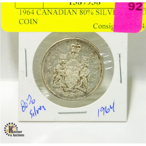 1964 CANADIAN 80% SILVER 50 CENT COIN