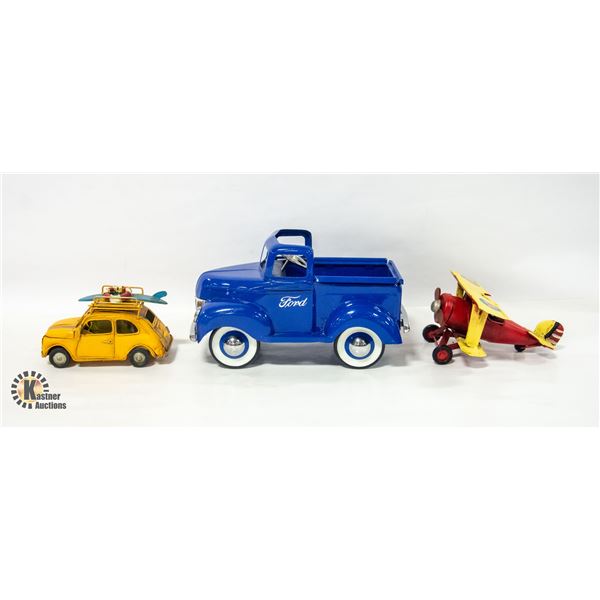 BOX OF 3 VINTAGE TIN VEHICLES