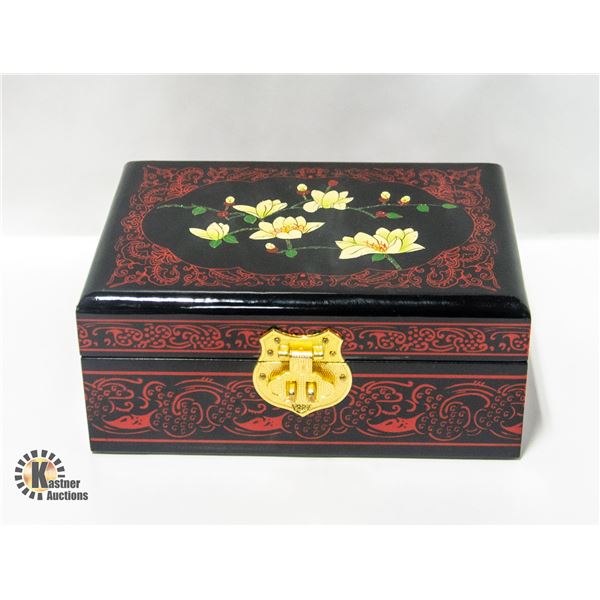 VINTAGE ASIAN ENAMELED LOCKING JEWELRY BOX